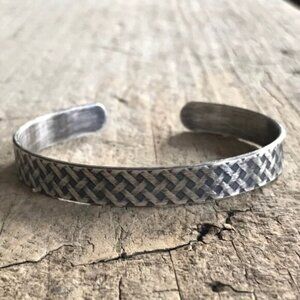 Solid Sterling Silver Plaid Tartan Open Cuff Bangle Bracelet 27g (1oz), 9.5mm